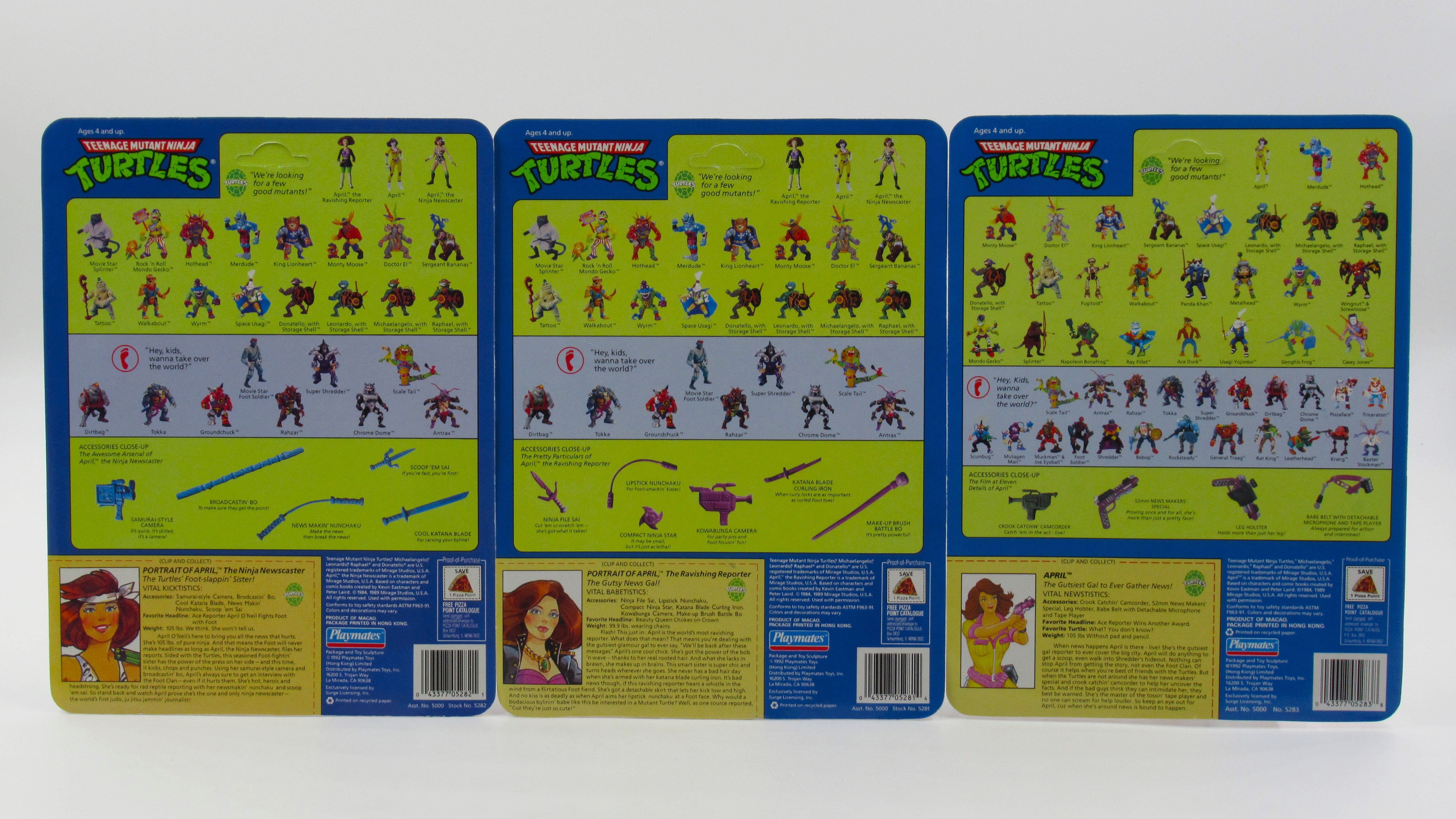 Teenage Mutant Ninja Turtles April O'Neil 5th Anniversary Set of 3 Figures TMNTs - Playmates (1992)